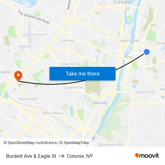 Burdett Ave & Eagle St to Colonie, NY map