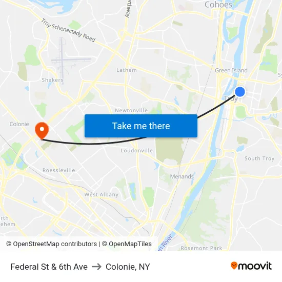 Federal St & 6th Ave to Colonie, NY map