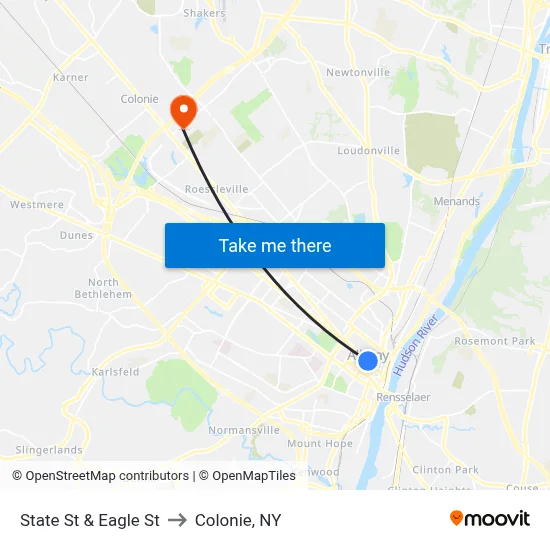 State St & Eagle St to Colonie, NY map