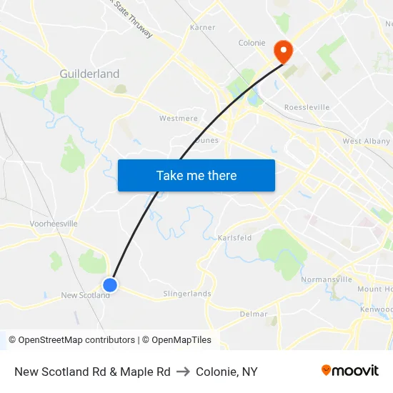 New Scotland Rd & Maple Rd to Colonie, NY map