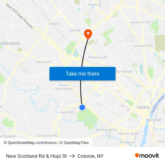 New Scotland Rd & Hopi St to Colonie, NY map