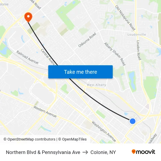 Northern Blvd & Pennsylvania Ave to Colonie, NY map