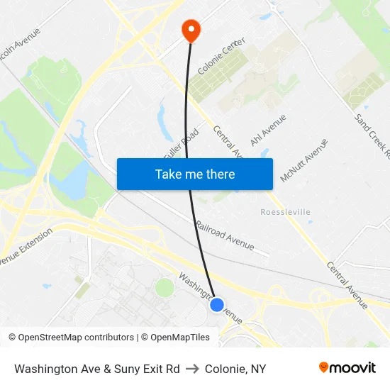 Washington Ave & Suny Exit Rd to Colonie, NY map
