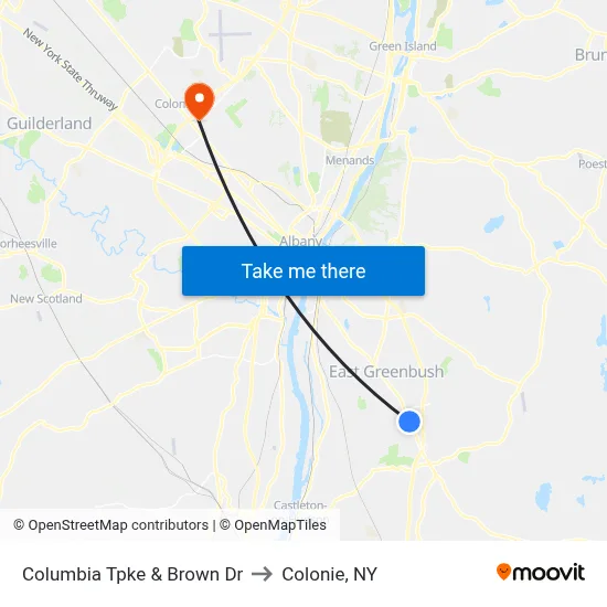Columbia Tpke & Brown Dr to Colonie, NY map