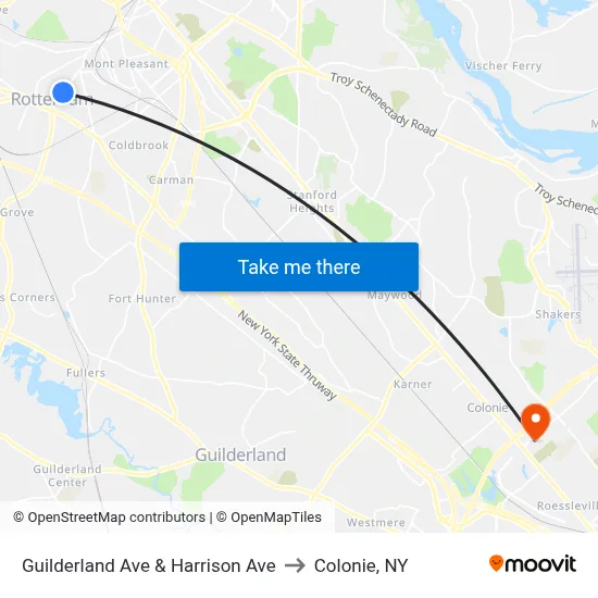 Guilderland Ave & Harrison Ave to Colonie, NY map
