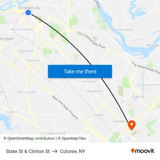State St & Clinton St to Colonie, NY map