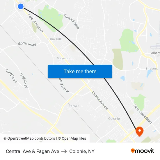 Central Ave & Fagan Ave to Colonie, NY map