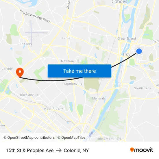 15th St & Peoples Ave to Colonie, NY map