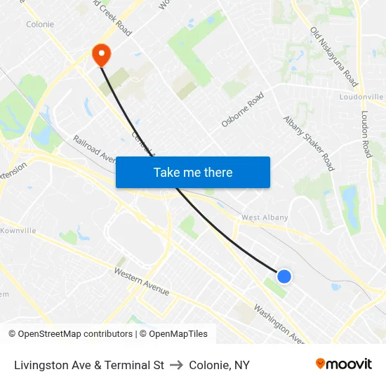 Livingston Ave & Terminal St to Colonie, NY map