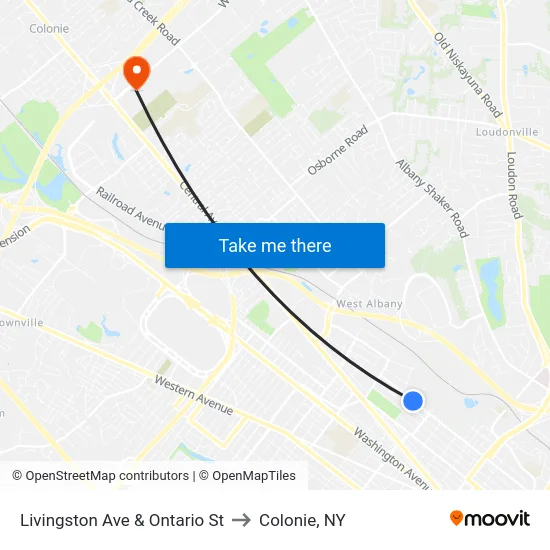 Livingston Ave & Ontario St to Colonie, NY map