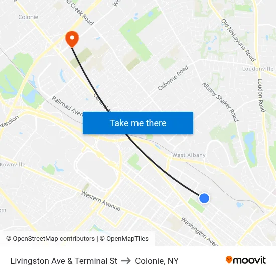Livingston Ave & Terminal St to Colonie, NY map