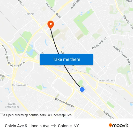 Colvin Ave & Lincoln Ave to Colonie, NY map