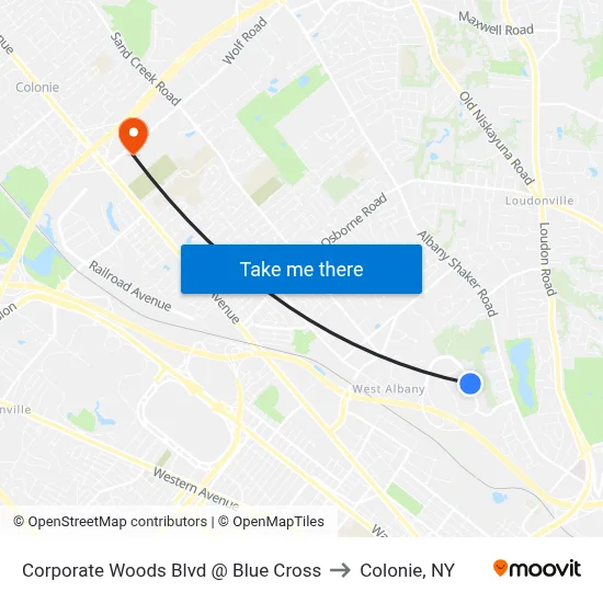 Corporate Woods Blvd @ Blue Cross to Colonie, NY map
