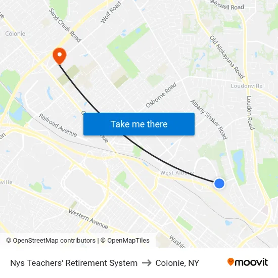 Nys Teachers' Retirement System to Colonie, NY map
