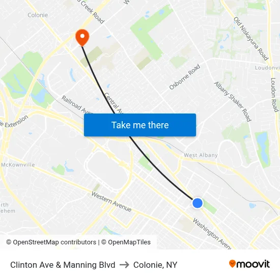 Clinton Ave  & Manning Blvd to Colonie, NY map