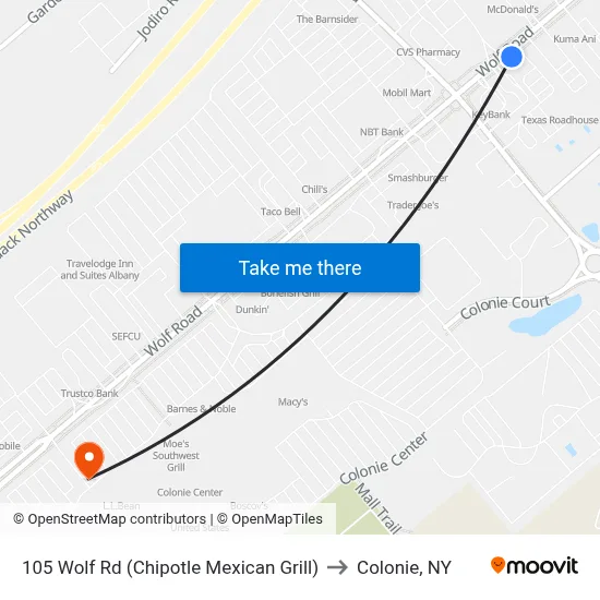 105 Wolf Rd (Chipotle Mexican Grill) to Colonie, NY map