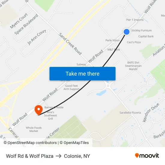 Wolf Rd & Wolf Plaza to Colonie, NY map