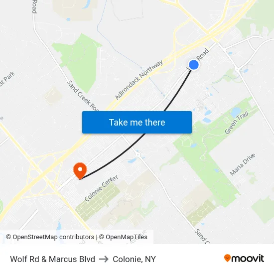 Wolf Rd & Marcus Blvd to Colonie, NY map
