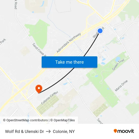 Wolf Rd & Ulenski Dr to Colonie, NY map