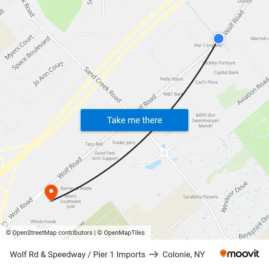 Wolf Rd & Speedway / Pier 1 Imports to Colonie, NY map