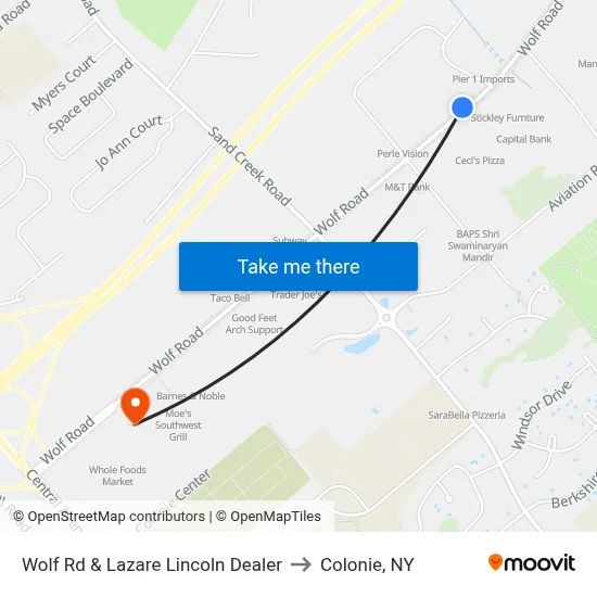 Wolf Rd & Lazare Lincoln Dealer to Colonie, NY map