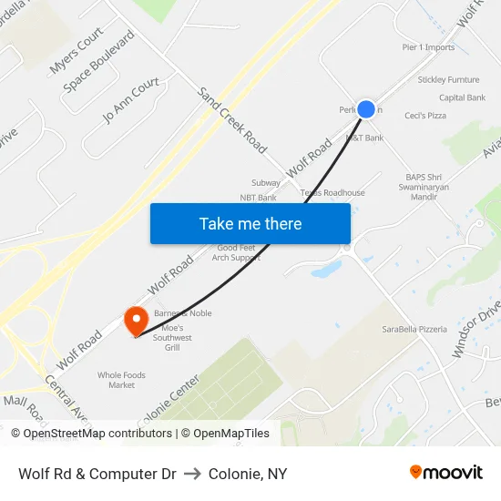 Wolf Rd & Computer Dr to Colonie, NY map
