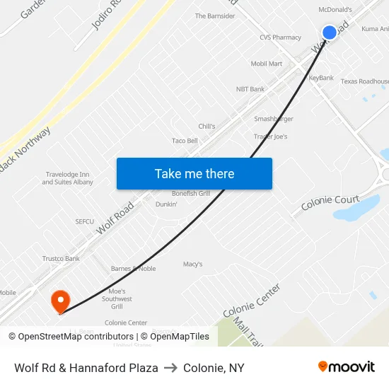 Wolf Rd & Hannaford Plaza to Colonie, NY map