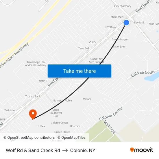 Wolf Rd & Sand Creek Rd to Colonie, NY map