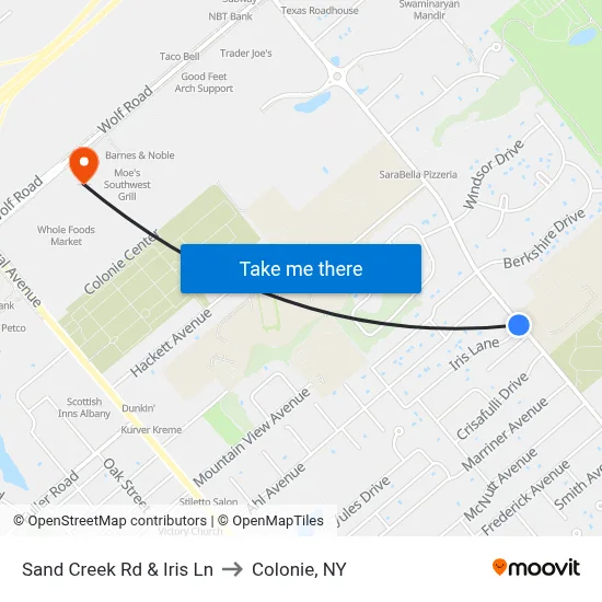 Sand Creek Rd & Iris Ln to Colonie, NY map