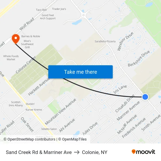 Sand Creek Rd & Marriner Ave to Colonie, NY map