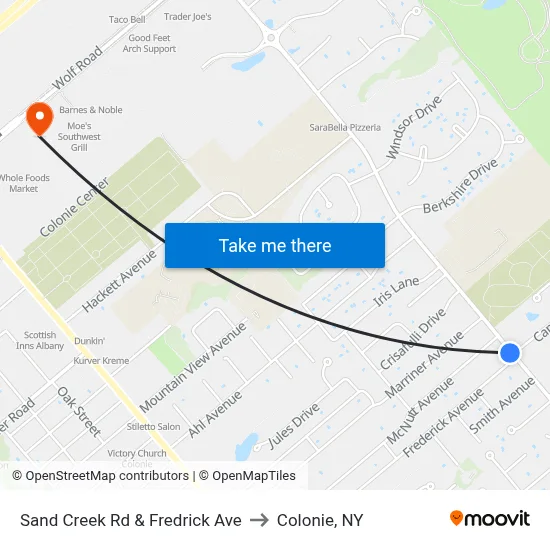 Sand Creek Rd & Fredrick Ave to Colonie, NY map
