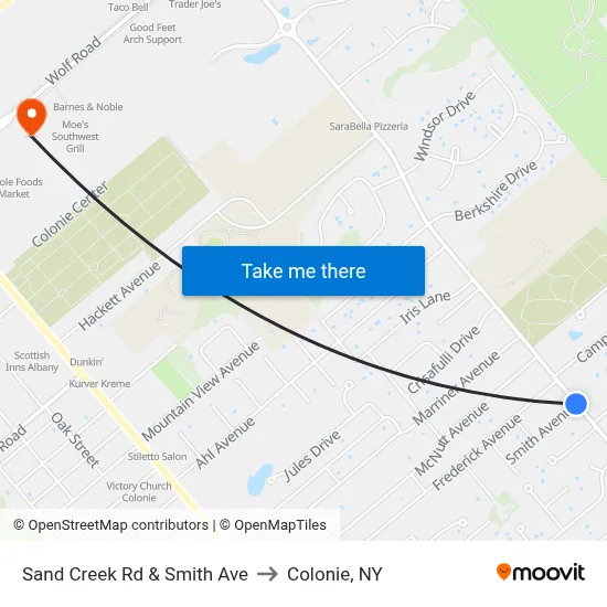 Sand Creek Rd & Smith Ave to Colonie, NY map