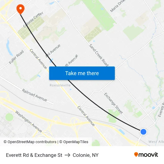 Everett Rd & Exchange St to Colonie, NY map