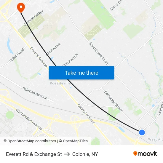 Everett Rd & Exchange St to Colonie, NY map