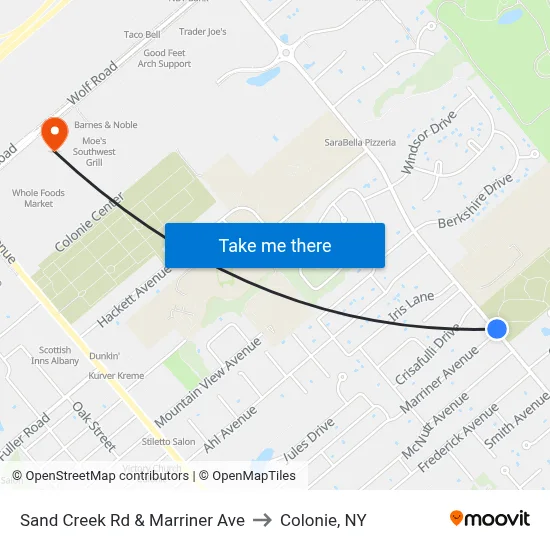 Sand Creek Rd & Marriner Ave to Colonie, NY map