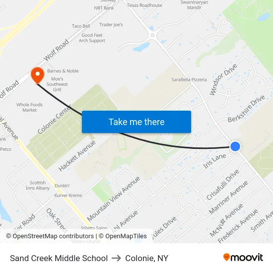 Sand Creek Middle School to Colonie, NY map