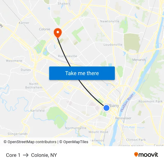 Core 1 to Colonie, NY map