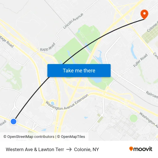 Western Ave & Lawton Terr to Colonie, NY map
