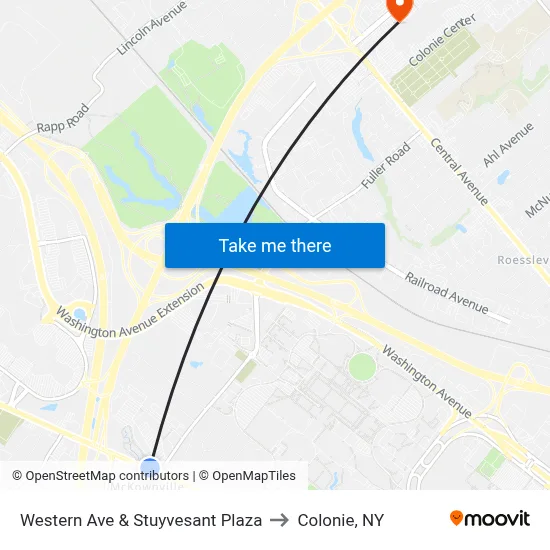 Western Ave & Stuyvesant Plaza to Colonie, NY map