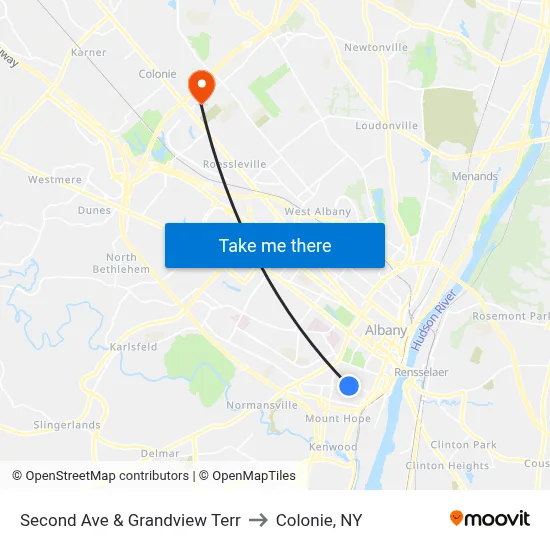 Second Ave & Grandview Terr to Colonie, NY map