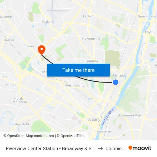 Riverview Center Station - Broadway & I-787 Exit 6 to Colonie, NY map