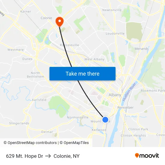 629 Mt. Hope Dr to Colonie, NY map