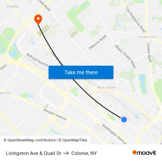 Livingston Ave & Quail St to Colonie, NY map