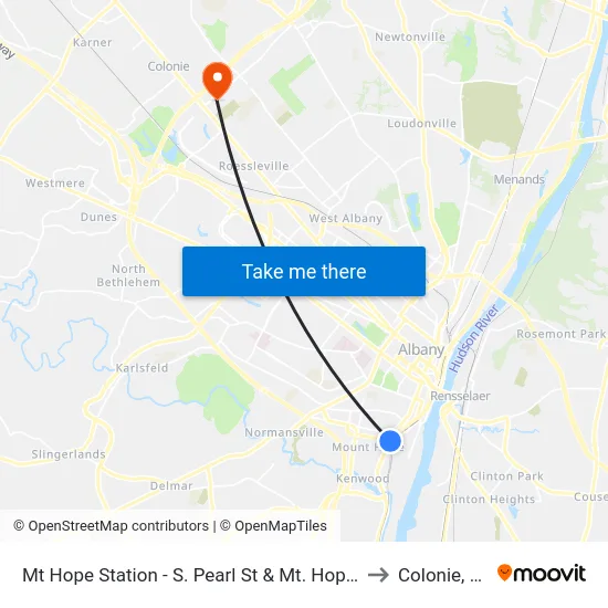 Mt Hope Station - S. Pearl St & Mt. Hope Dr to Colonie, NY map