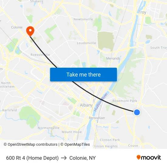 600 Rt 4 (Home Depot) to Colonie, NY map