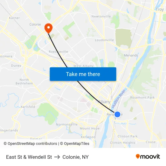 East St & Wendell St to Colonie, NY map