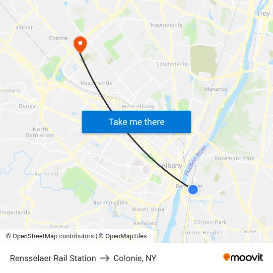 Rensselaer Rail Station to Colonie, NY map