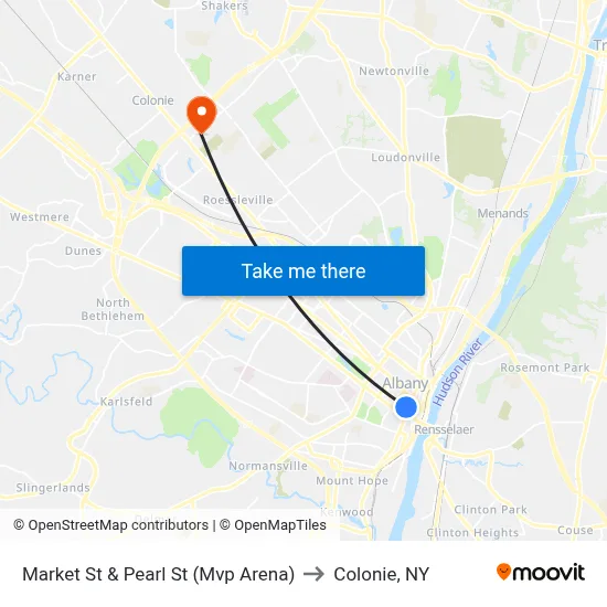 Market St & Pearl St (Mvp Arena) to Colonie, NY map