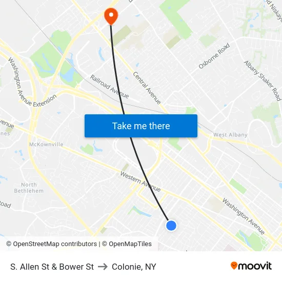 S. Allen St & Bower St to Colonie, NY map