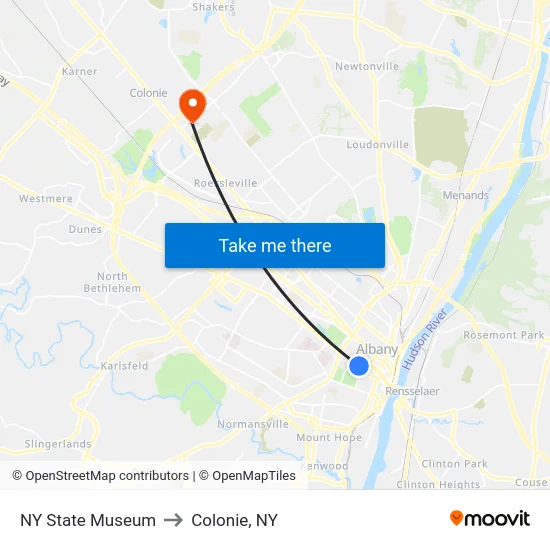 NY State Museum to Colonie, NY map